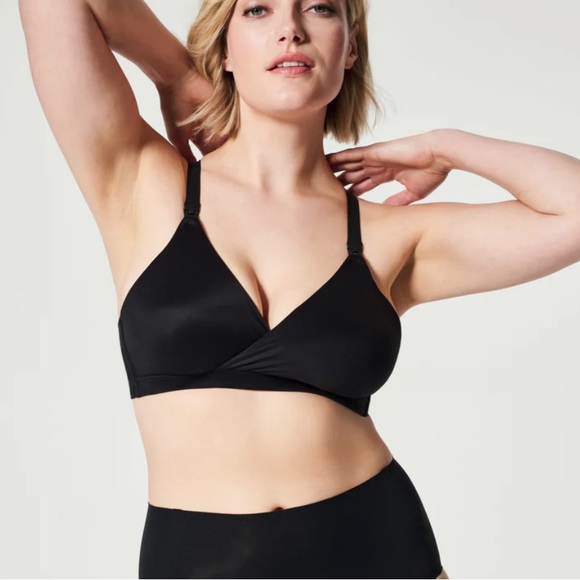 NWT Spanx Maternity Bra L Mama Nursing Black Clip Down Cups 4 Way Stretch Wrap - Picture 1 of 14